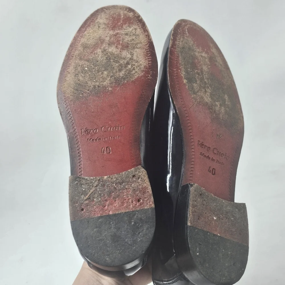Duca by Matiste Navy Patent Leather Smoking Slipper Loafers Almond Toe Size 40 E